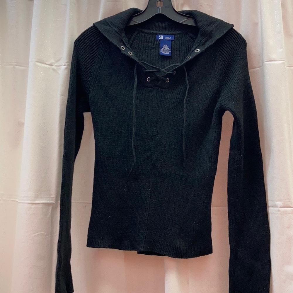 Tie Front Sweater, Black
